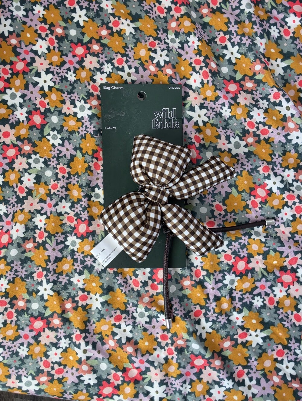 wild fable Brown and White Gingham Bow Bag Charm